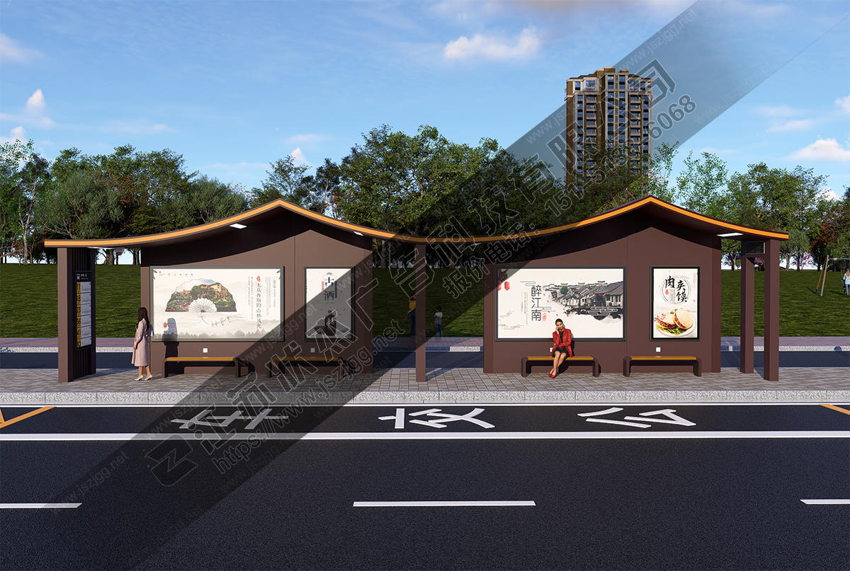加長(zhǎng)復(fù)古公交車站候車亭圖片