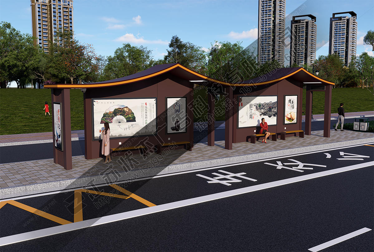 加長(zhǎng)復(fù)古公交車站候車亭圖片